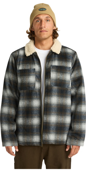 2025 Billabong Mens Hills Sherpa Lined Wool Plaid Jacket EBYJK00136 - Raven